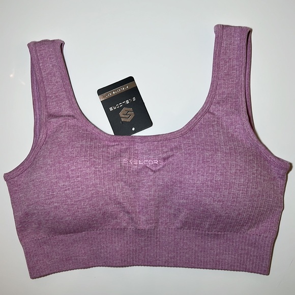 NWT Skelcore Purple Ribbed Seamless Sports Bra Size Medium - Picture 1 of 5